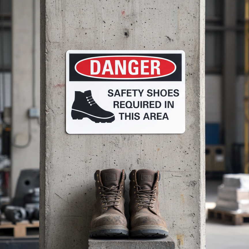 Danger Safety shoes required in this area