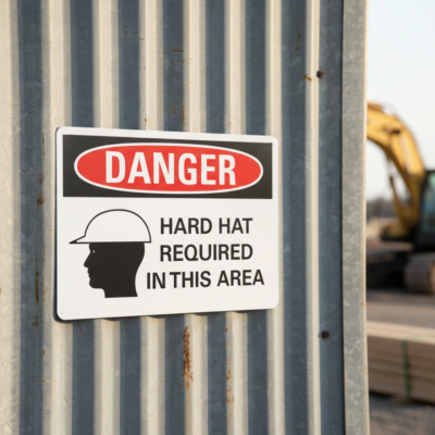 Danger Hard hat required in this area