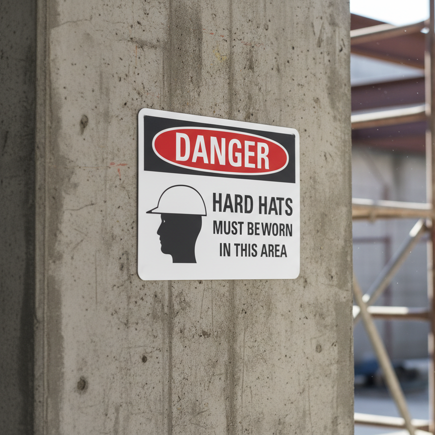 Danger Hard hats must be worn in this area