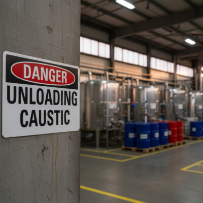 Danger Unloading caustic