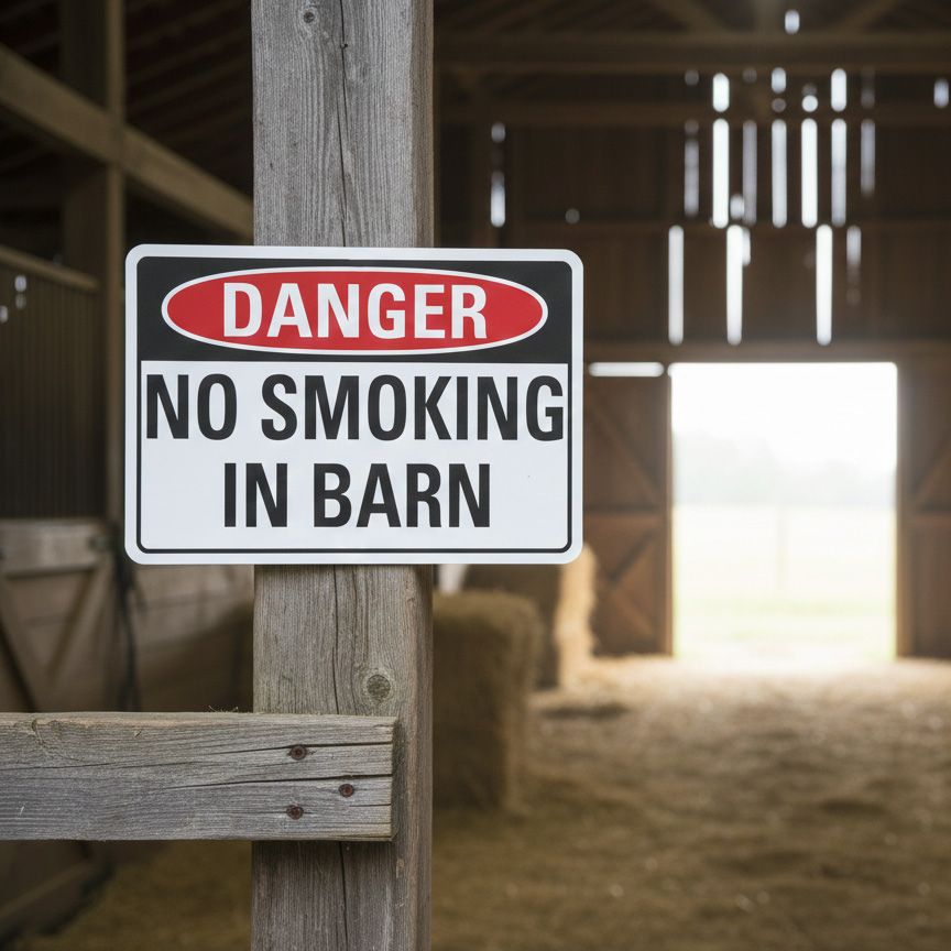 Danger No smoking in barn