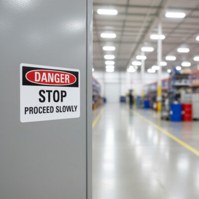 Danger Stop proceed slowly