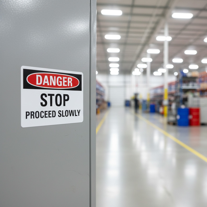 Danger Stop proceed slowly