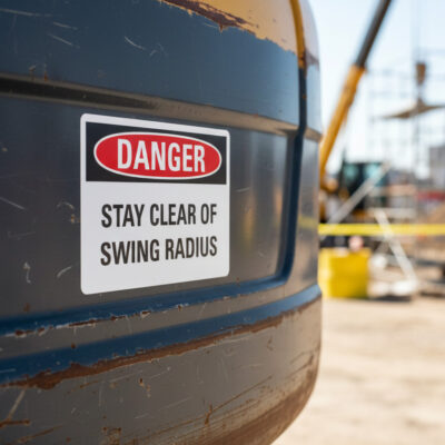 Danger Stay clear of swing radius