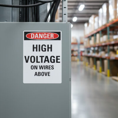 Danger High voltage on wires above