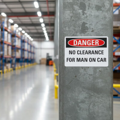 Danger No clearance for man on car