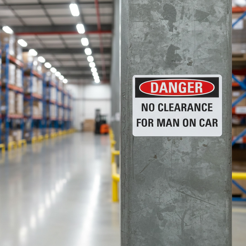 Danger No clearance for man on car