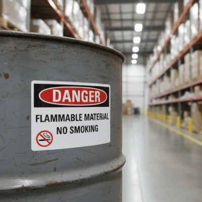 Danger Flammable material no smoking
