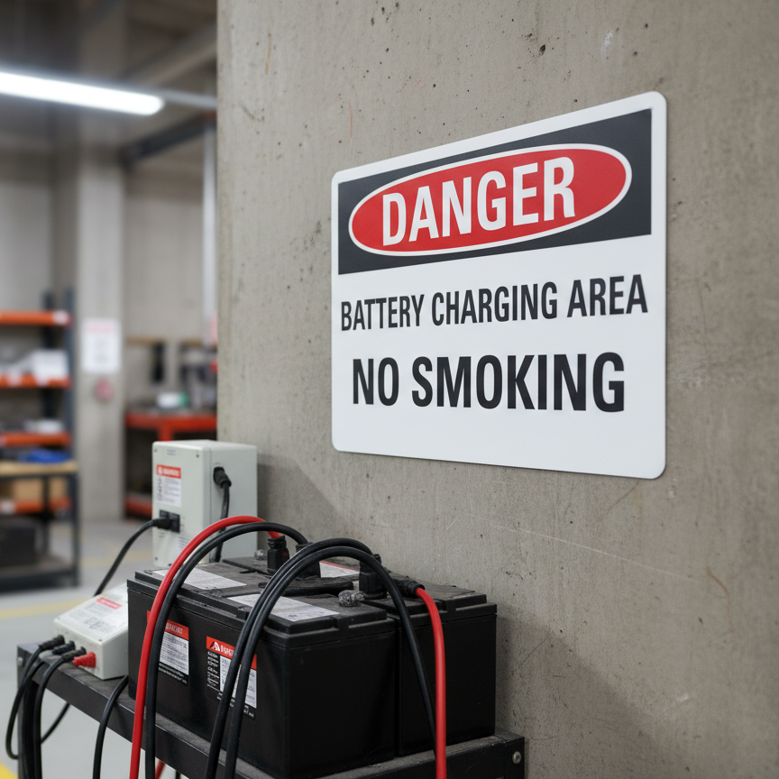 Danger Battery charging area no smoking