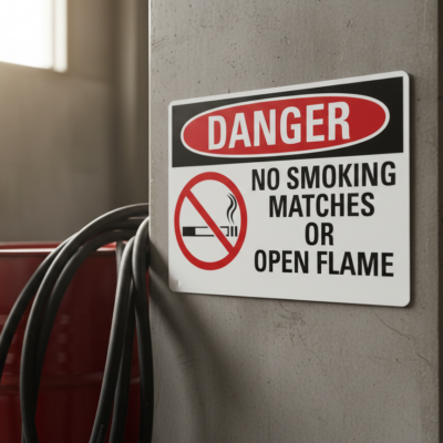 No smoking, matches or open flame English