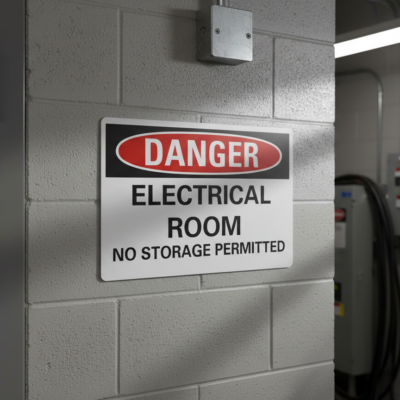 Danger Electrical room no storage permitted