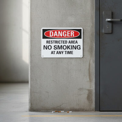 Danger Restricted area no smoking at any time