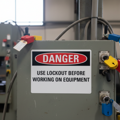Danger Use lockout before working on equipment