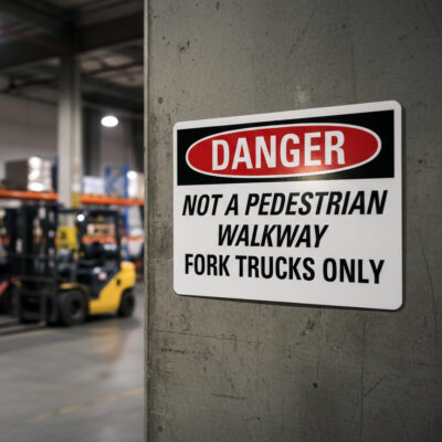 Danger Not a pedestrian walkway fork trucks only
