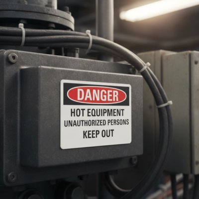 Danger Hot equipment unauthorized persons keep out