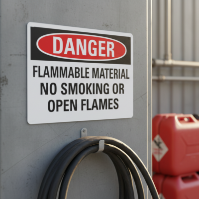 Danger Flammable material no smoking or open flames
