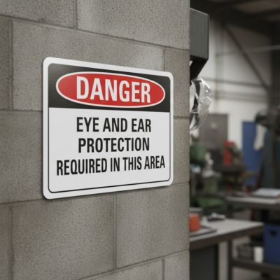Danger Eye and ear protection required in this area