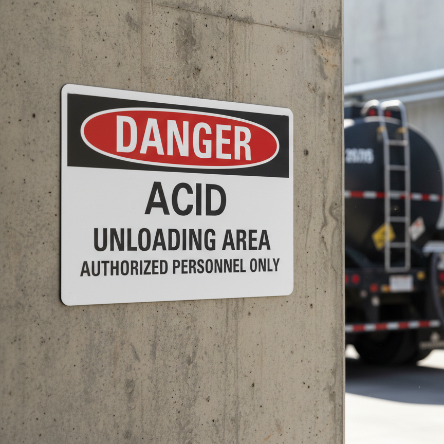 Danger Acid unloading area authorized personnel only