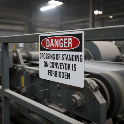 Danger Crossing or standing on conveyor is forbidden