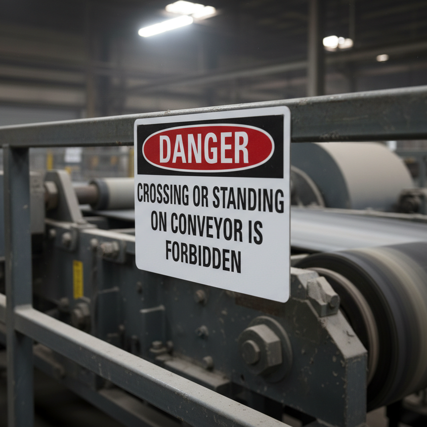 Danger Crossing or standing on conveyor is forbidden