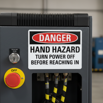 Danger Hand hazard turn power off before reaching in