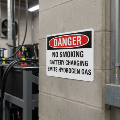 Danger No smoking battery charging emits hydrogen gas
