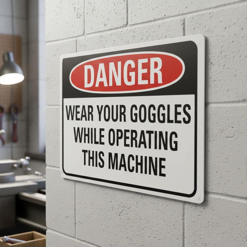 Danger Wear your goggles while operating this machine