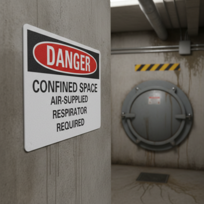 Danger Confined space air-supplied respirator required