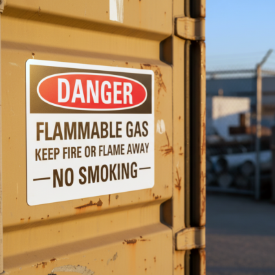 Danger Flammable gas keep fire or flame away no smoking