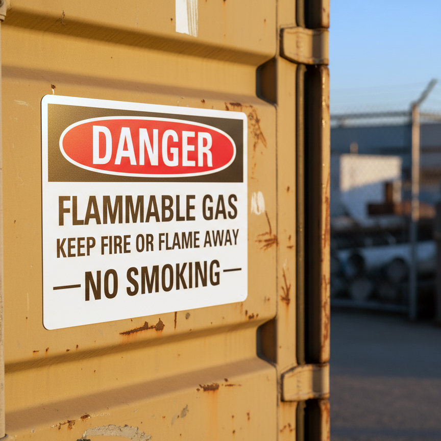Danger Flammable gas keep fire or flame away no smoking