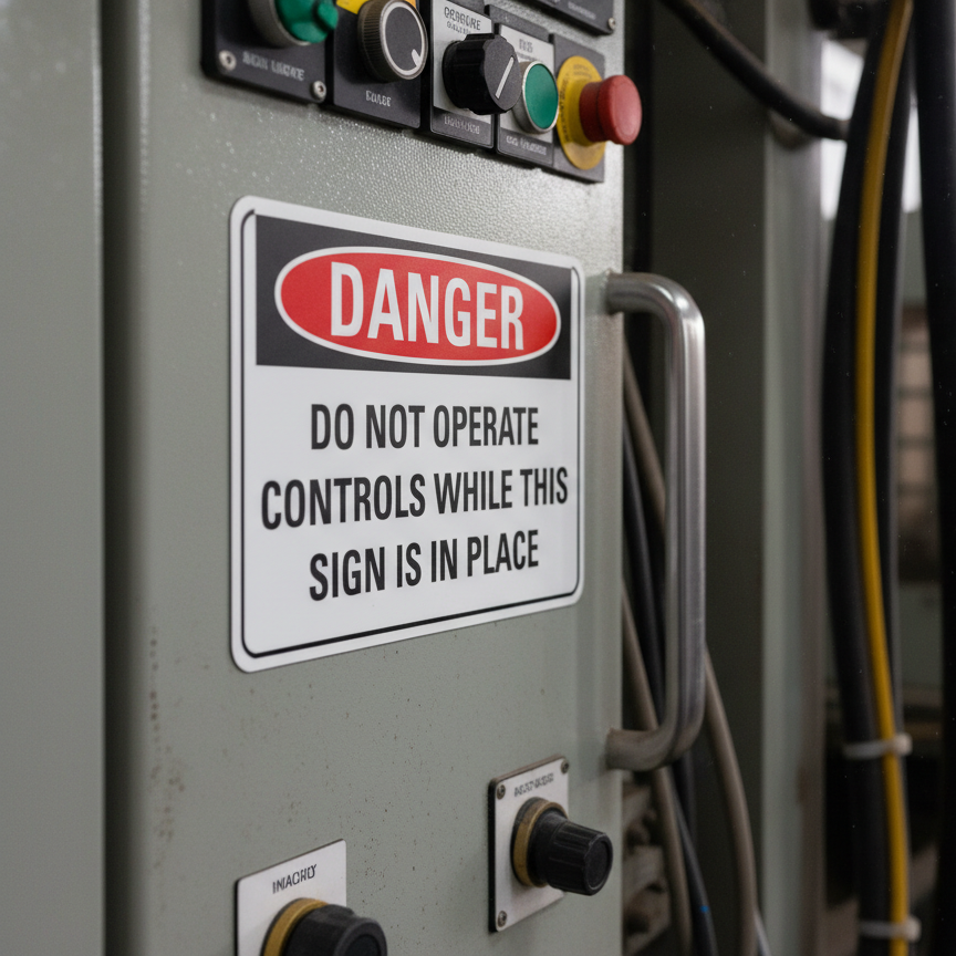 Danger Do not operate controls while this sign is in