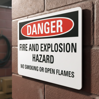 Danger Fire and explosion hazard no smoking or open