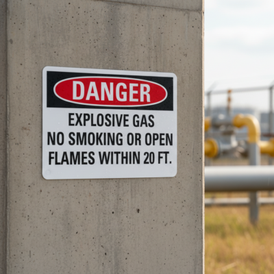 Danger Explosive gas no smoking or open flames within