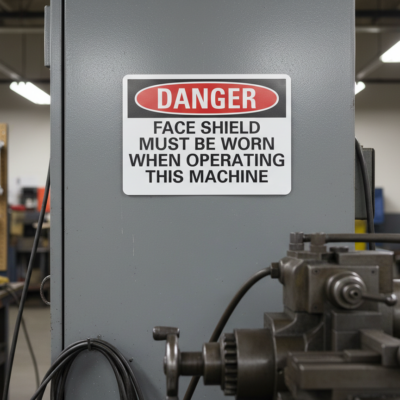 Danger Face shield must be worn when operating this