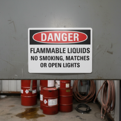 Danger Flammable liquids no smoking, matches or open