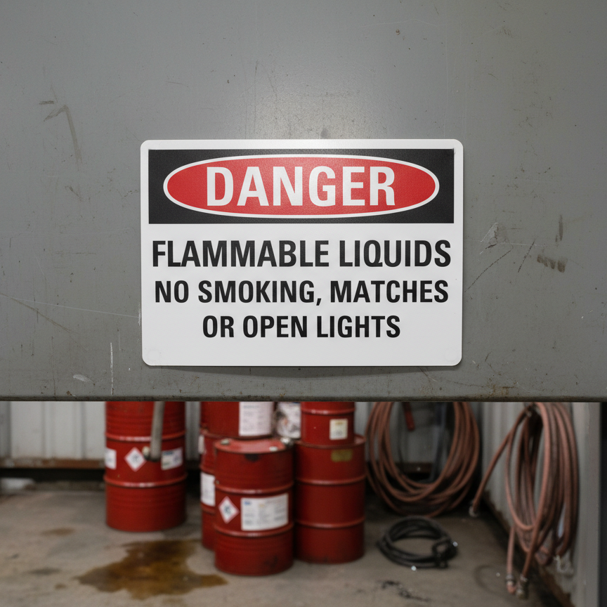 Danger Flammable liquids no smoking, matches or open
