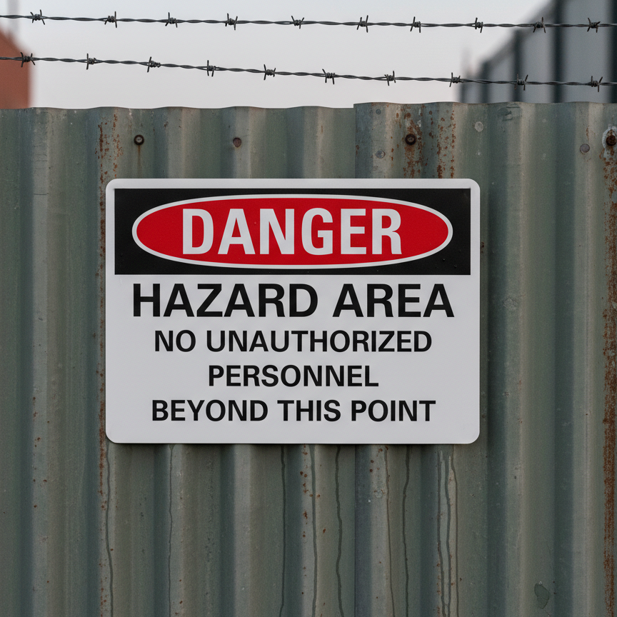 Danger Hazard area no unauthorized personnel beyond