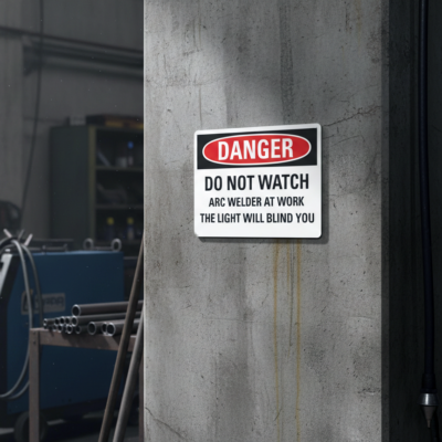 Danger Do not watch arc welder at work the light will