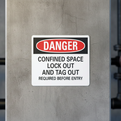 Danger Confined space lock out and tag out required