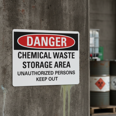 Danger Chemical waste storage area unauthorized persons
