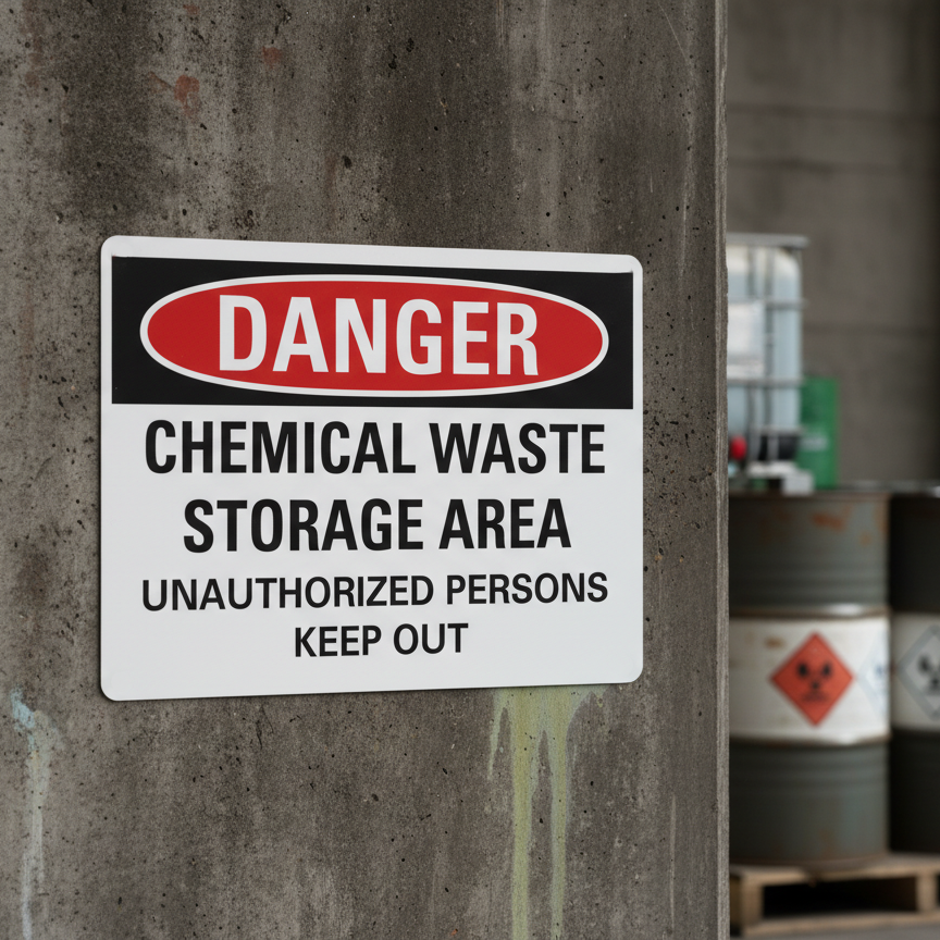 Danger Chemical waste storage area unauthorized persons