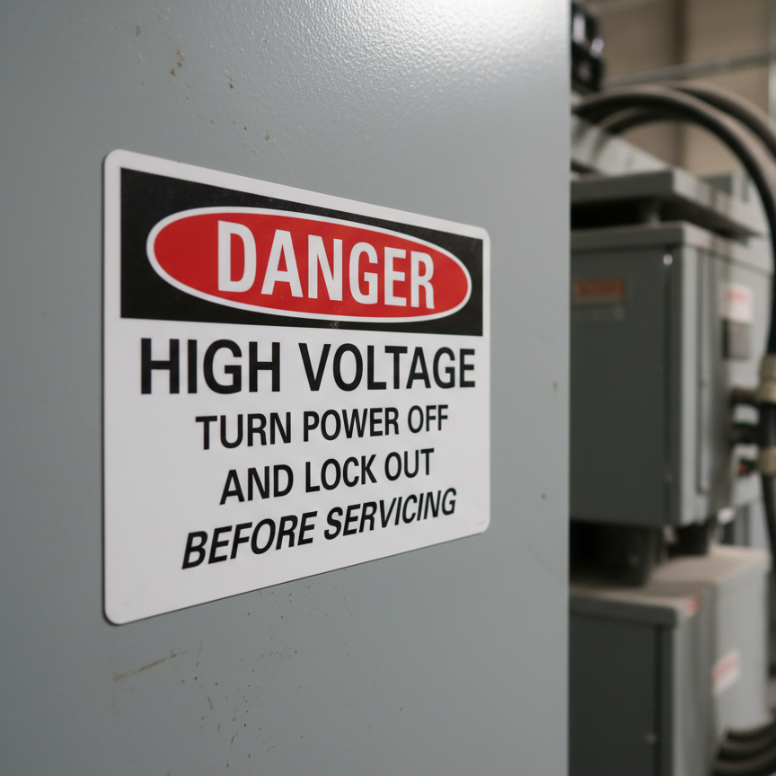 Danger High voltage turn power off and lock out before