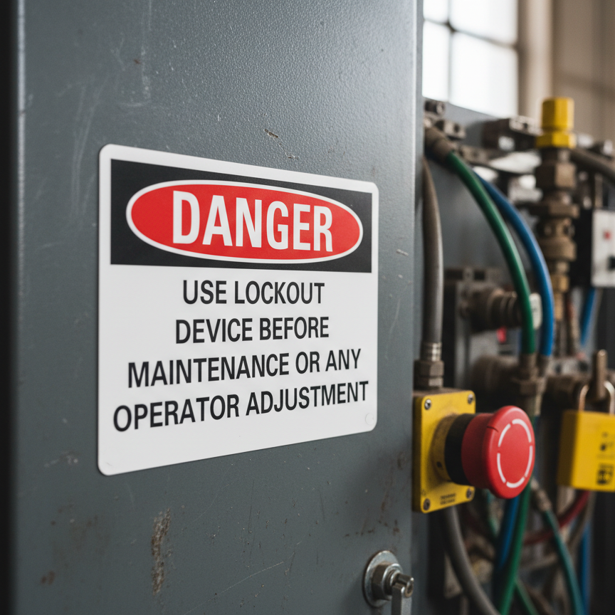 Danger Use lockout device before maintenance or any