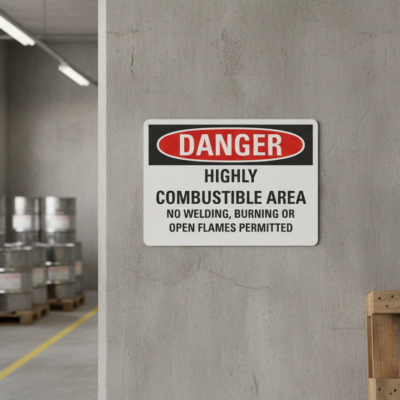 Danger Highly combustible area no welding burning or