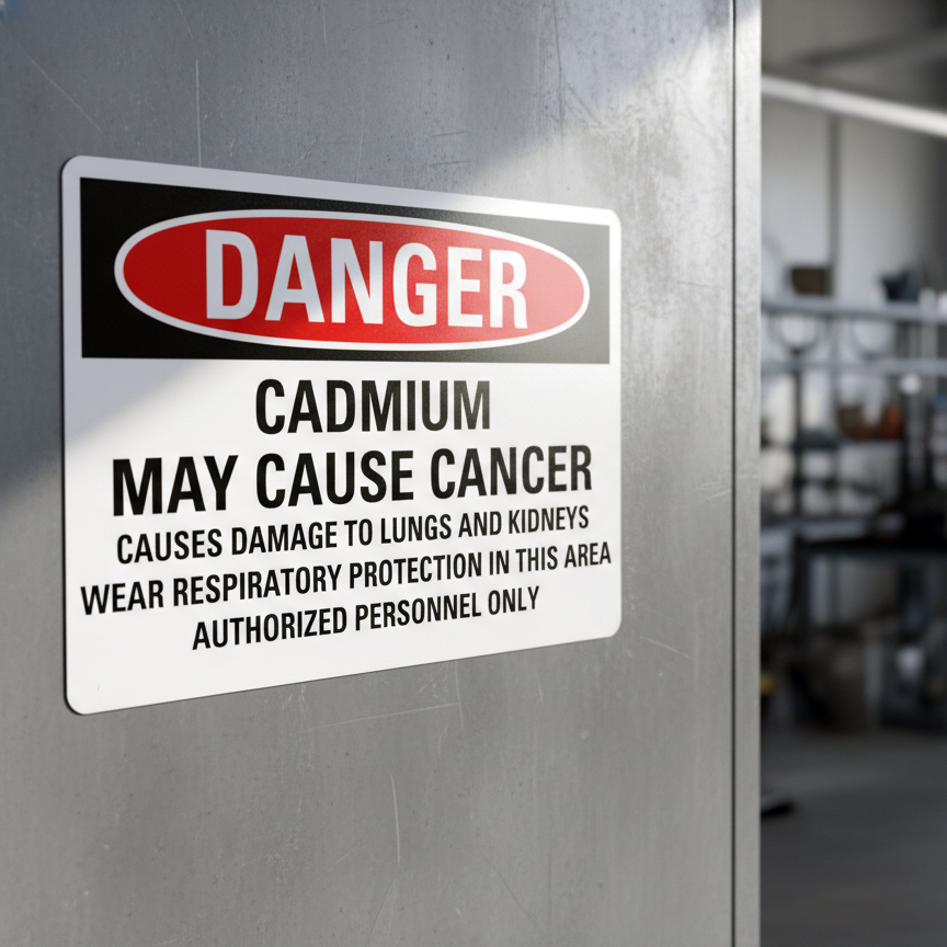 Danger Cadmium may cause cancer causes damage to lungs