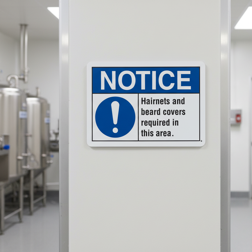 Notice Hairnets and beard covers required in this area.