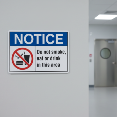 Do not smoke, eat or drink in this area English