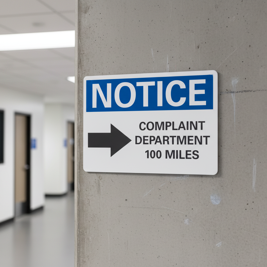 Notice Complaint department 100 miles