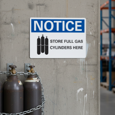 Notice Store full gas cylinders here