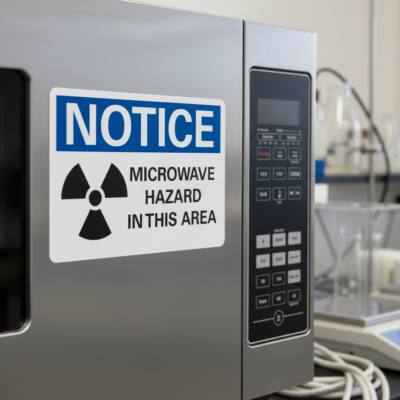 Notice Microwave hazard in this area